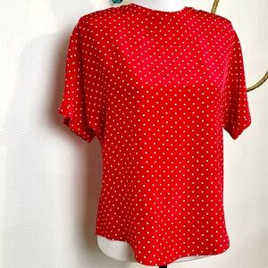 Vintage 80’s polka dot flutter sleeve 100% silk Blouse button back size small